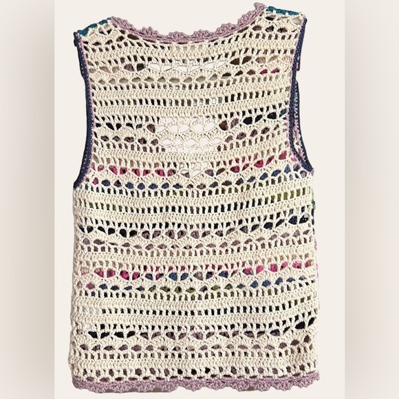 LISTICLE Multi Color Crochet Button Down Sleeveless Vest, Size Small, EUC. - Picture 7 of 7